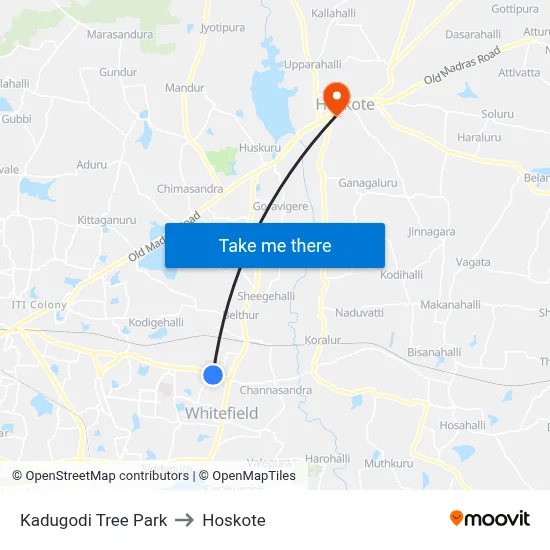 Kadugodi Tree Park to Hoskote map