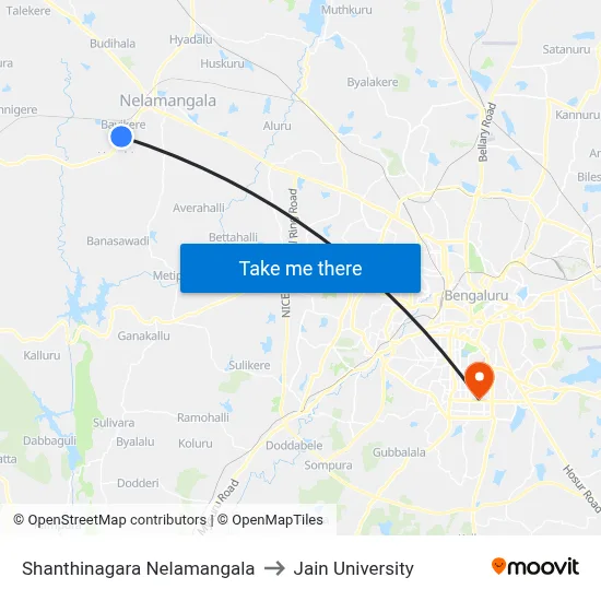 Shanthinagara Nelamangala to Jain University map