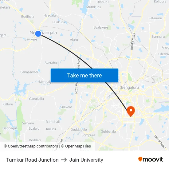 Tumkur Road Junction to Jain University map