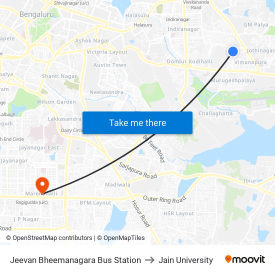 Jeevan Bheemanagara Bus Station to Jain University map