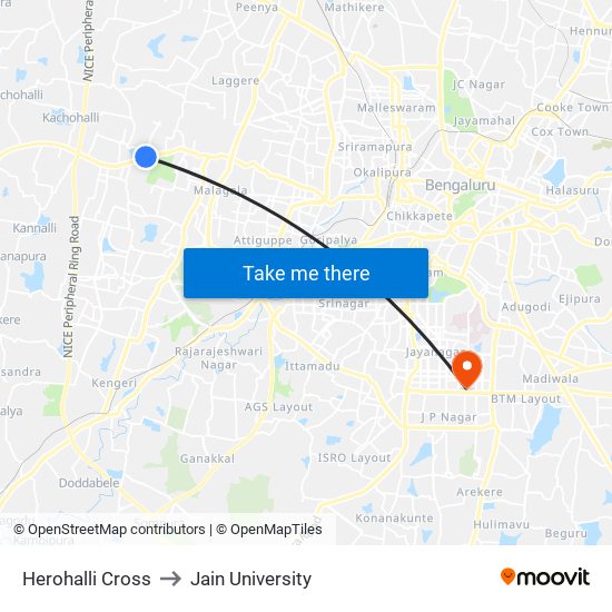 Herohalli Cross to Jain University map