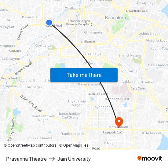 Prasanna Theatre to Jain University map