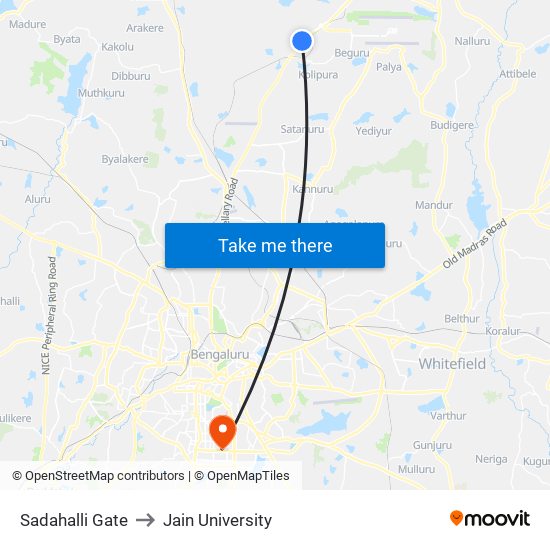 Sadahalli Gate to Jain University map