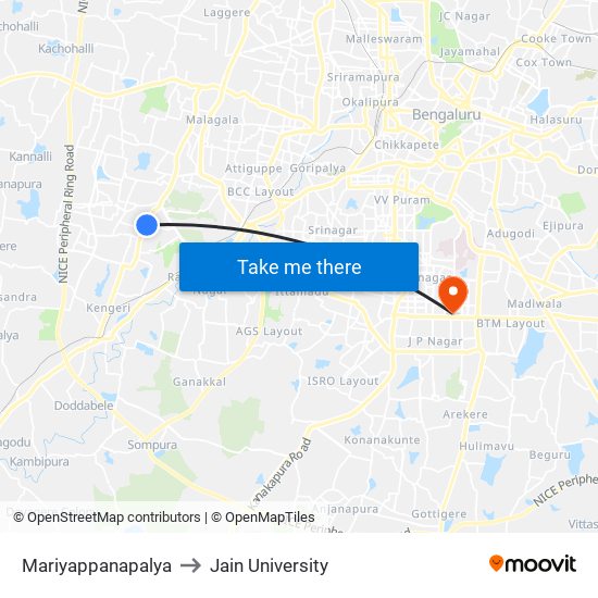 Mariyappanapalya to Jain University map