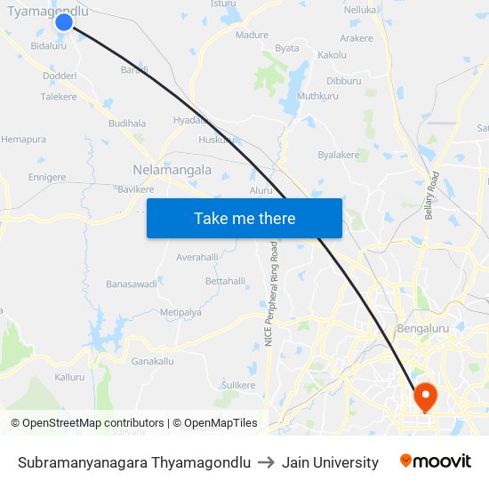 Subramanyanagara Thyamagondlu to Jain University map