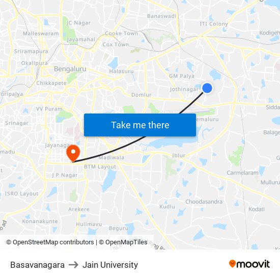 Basavanagara to Jain University map