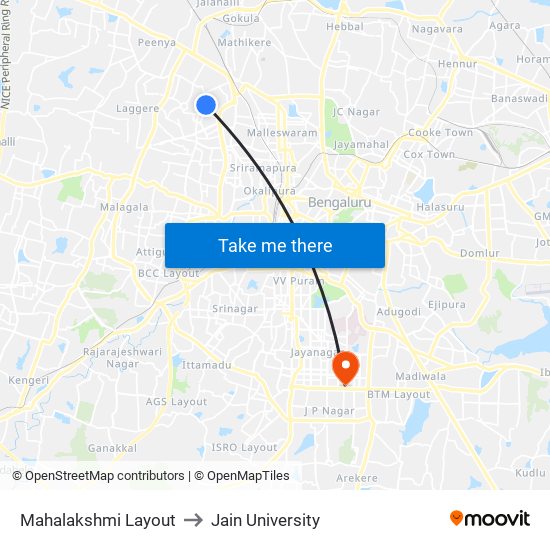 Mahalakshmi Layout to Jain University map