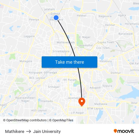 Mathikere to Jain University map