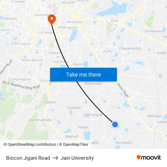 Biocon Jigani Road to Jain University map