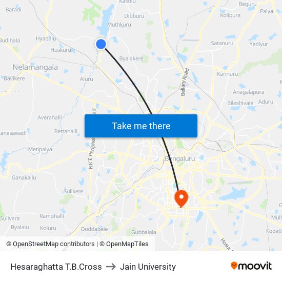 Hesaraghatta T.B.Cross to Jain University map