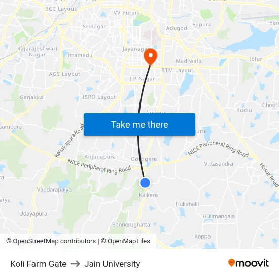 Koli Farm Gate to Jain University map