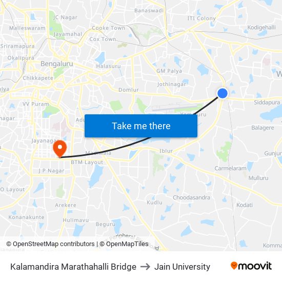 Kalamandira  Marathahalli Bridge to Jain University map