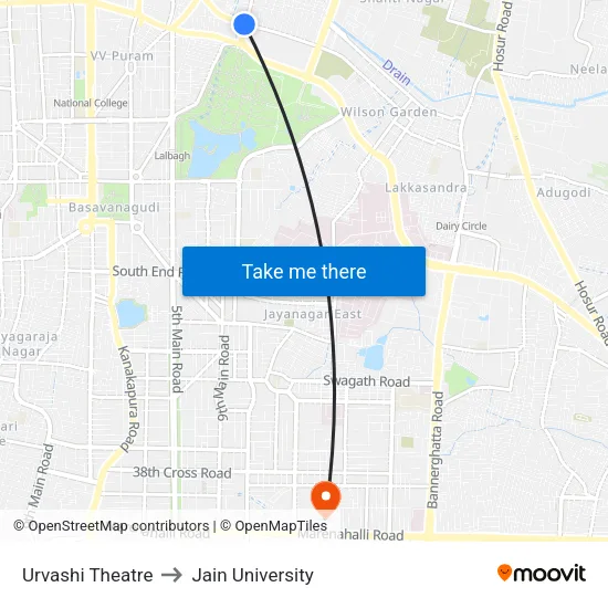 Urvashi Theatre to Jain University map