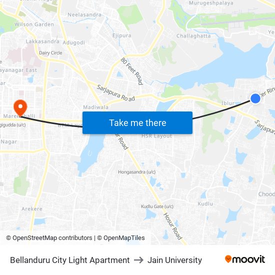 Bellanduru City Light Apartment to Jain University map