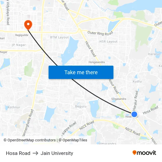Hosa Road to Jain University map