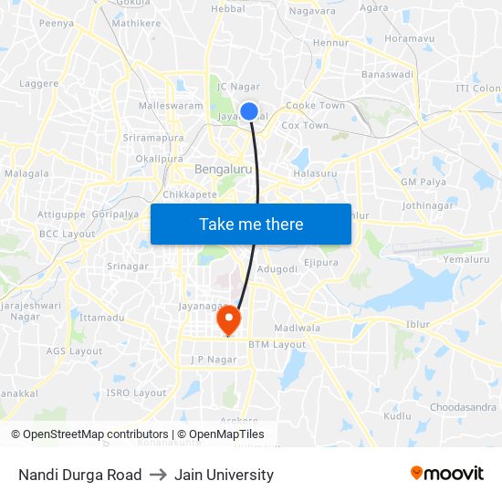 Nandi Durga Road to Jain University map