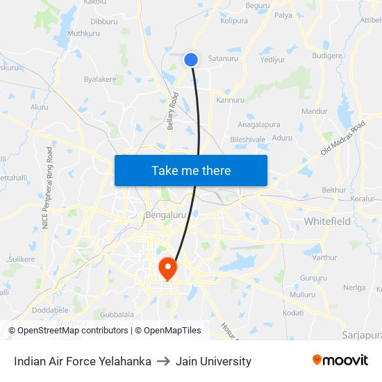 Indian Air Force Yelahanka to Jain University map