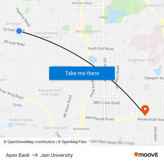Apex Bank to Jain University map