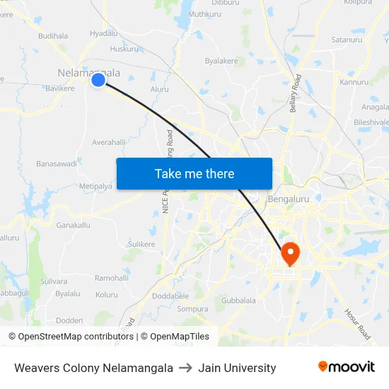 Weavers Colony Nelamangala to Jain University map