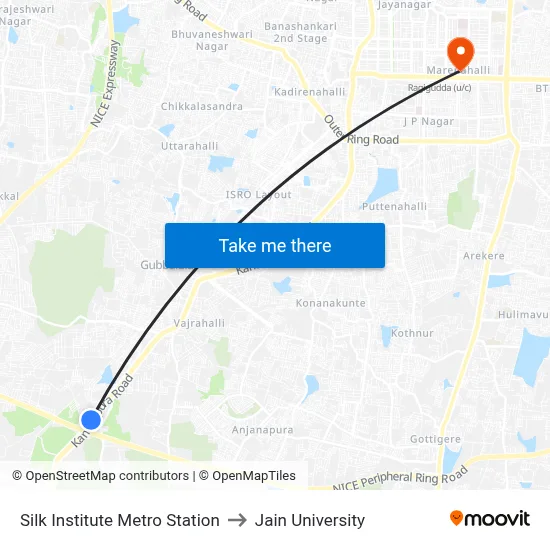 Silk Institute Metro Station to Jain University map