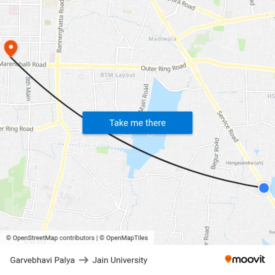 Garvebhavi Palya to Jain University map