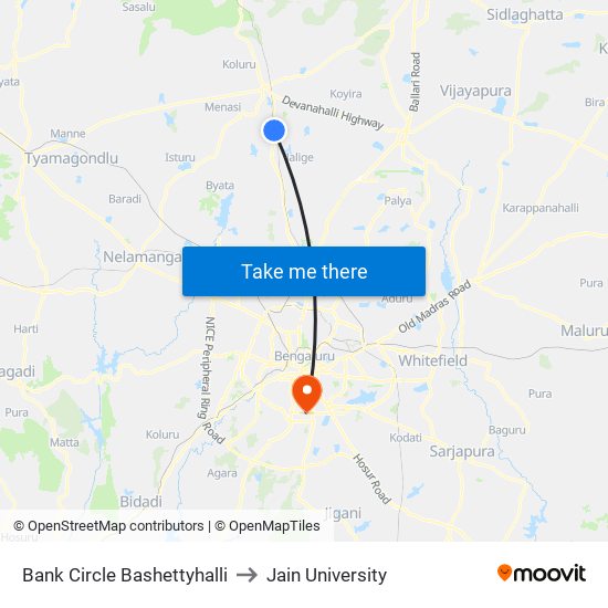 Bank Circle Bashettyhalli to Jain University map