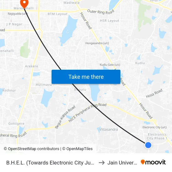 B.H.E.L. (Towards Electronic City Junction) to Jain University map