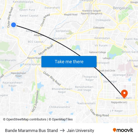 Bande Maramma Bus Stand to Jain University map