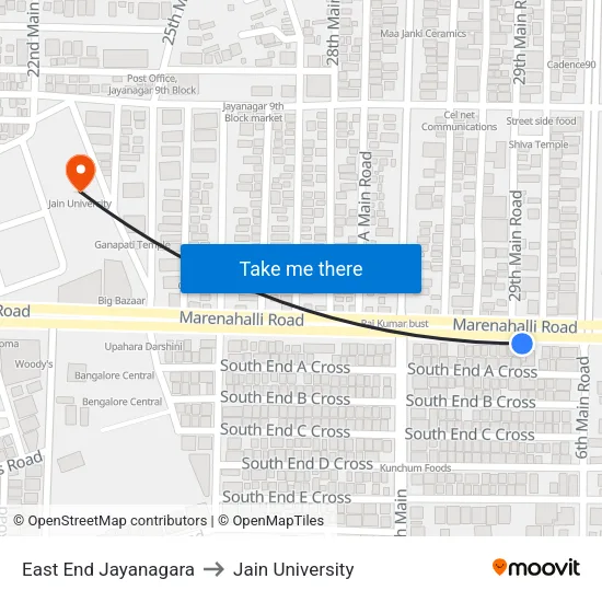 East End Jayanagara to Jain University map