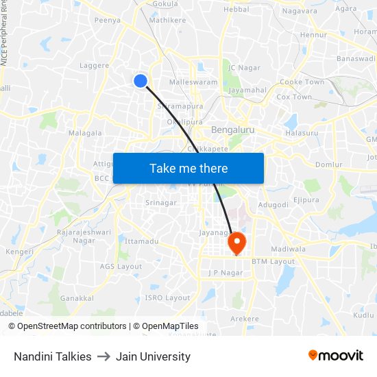 Nandini Talkies to Jain University map