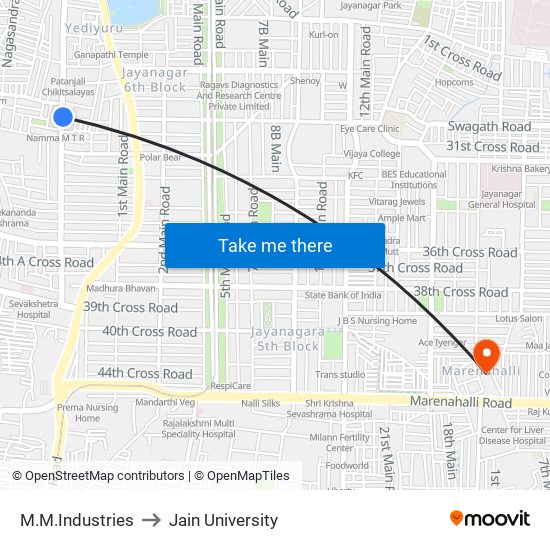 M.M.Industries to Jain University map