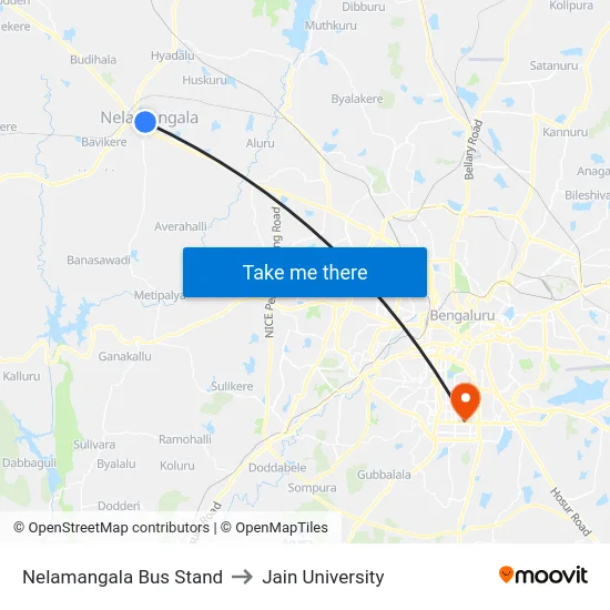 Nelamangala Bus Stand to Jain University map