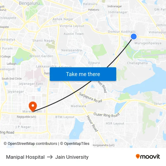 Manipal Hospital to Jain University map