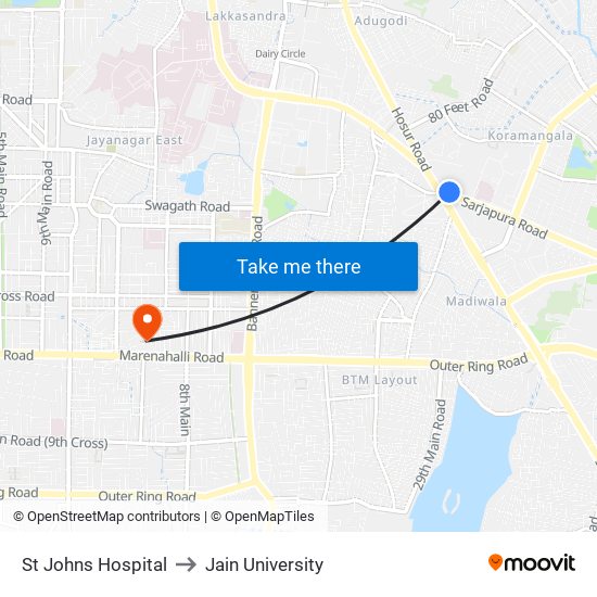 St Johns Hospital to Jain University map