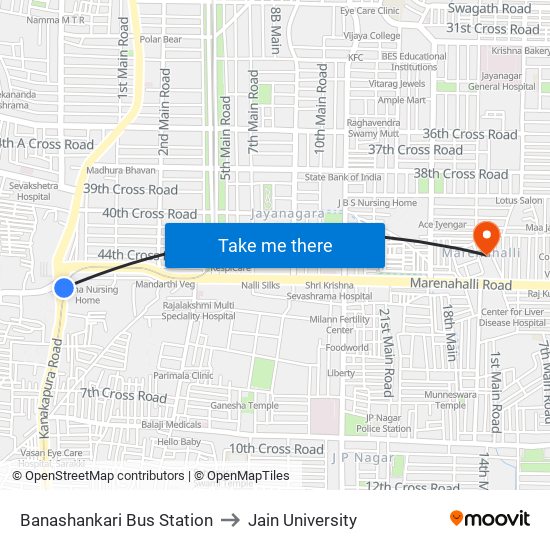 Banashankari Bus Station to Jain University map