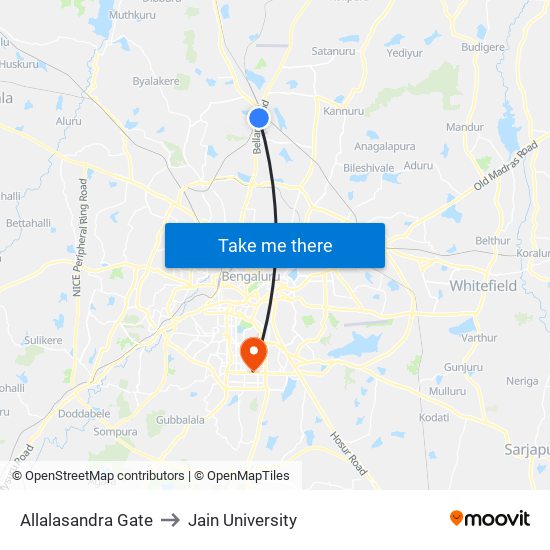 Allalasandra Gate to Jain University map