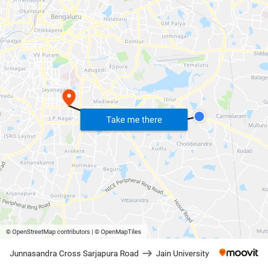 Junnasandra Cross Sarjapura Road to Jain University map