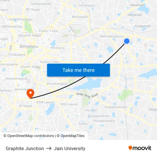Graphite Junction to Jain University map