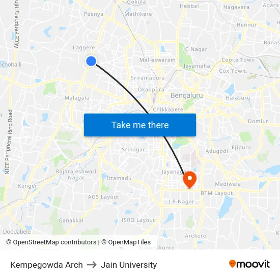 Kempegowda Arch to Jain University map