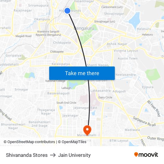 Shivananda Stores to Jain University map