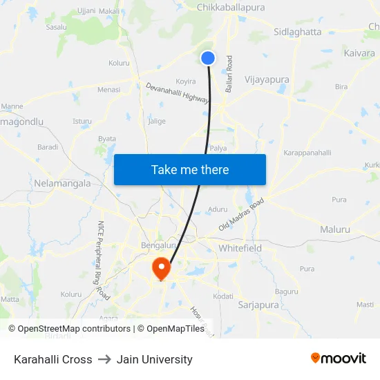 Karahalli Cross to Jain University map