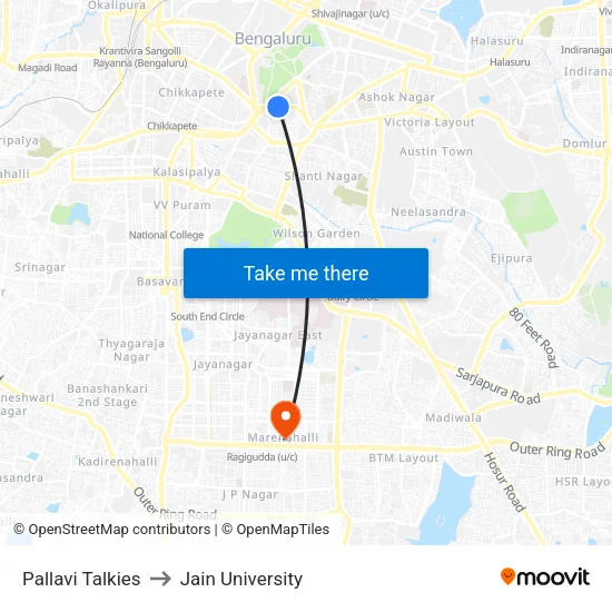 Pallavi Talkies to Jain University map