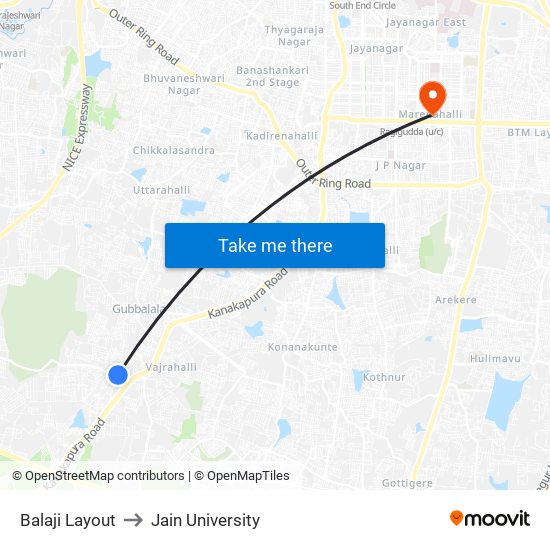 Balaji Layout to Jain University map