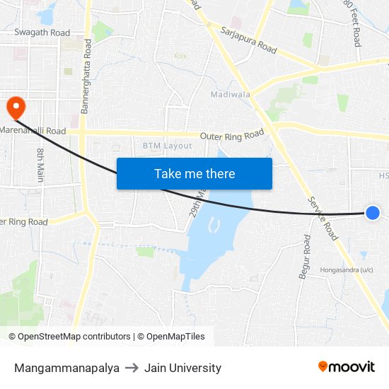 Mangammanapalya to Jain University map