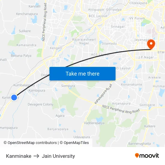 Kanminake to Jain University map