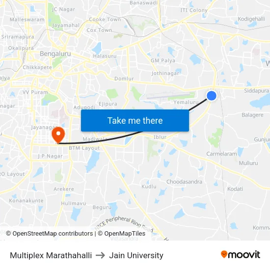 Multiplex Marathahalli to Jain University map