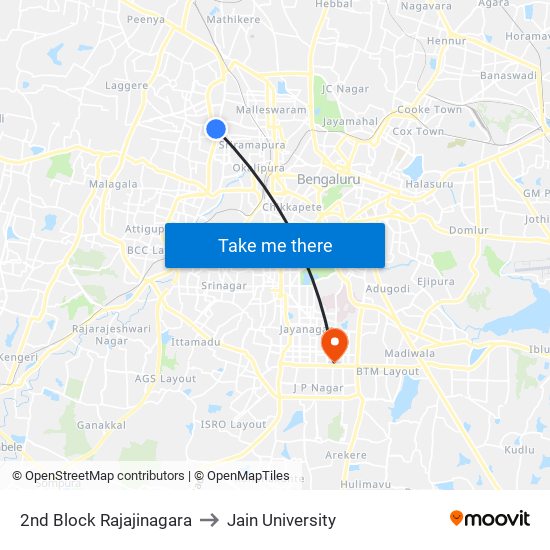 2nd Block Rajajinagara to Jain University map