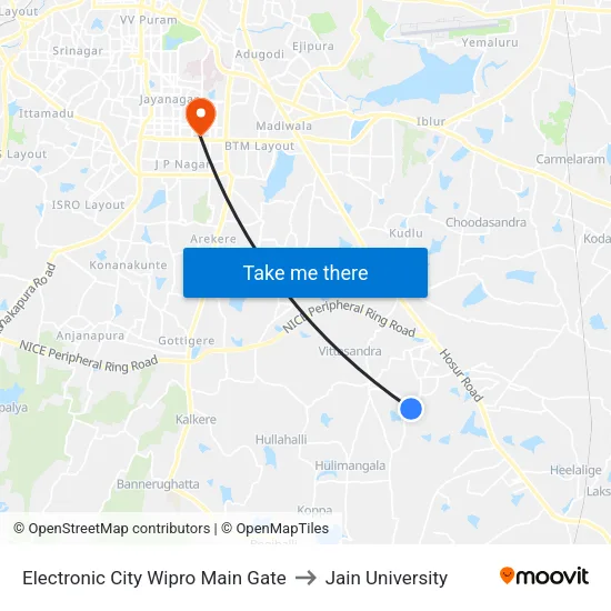 Electronic City Wipro Main Gate to Jain University map
