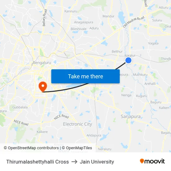 Thirumalashettyhalli Cross to Jain University map