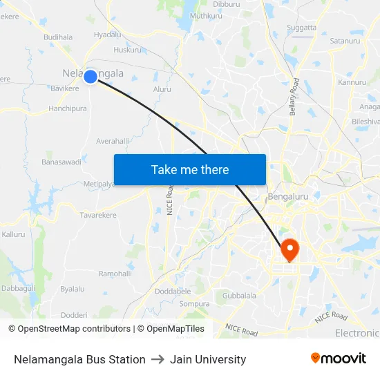 Nelamangala Bus Station to Jain University map